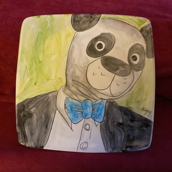 Justin Torres hand painted 9” plate. But is he a dapper dog or panda w/ panache? - Picture 3 of 4